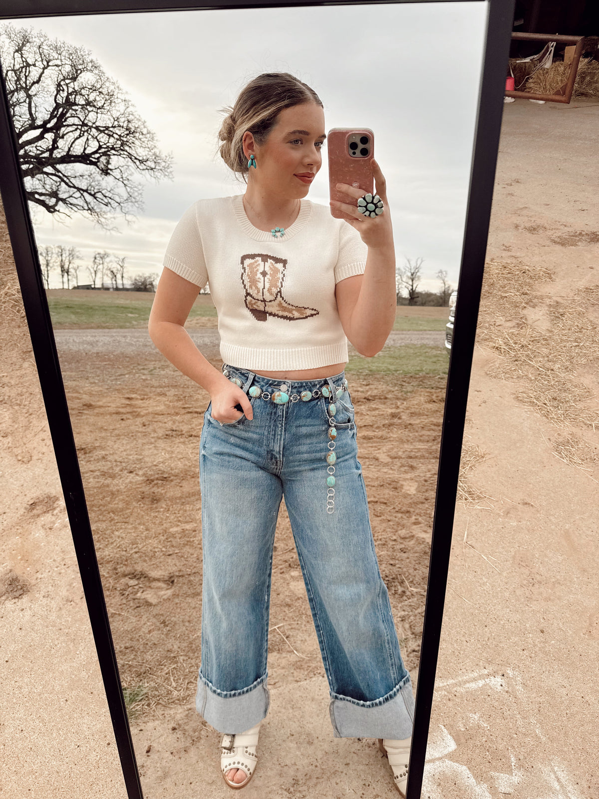 Women's cowgirl boot top from Western Vogue Boutique featuring Western-inspired design and casual style, shown on a model.