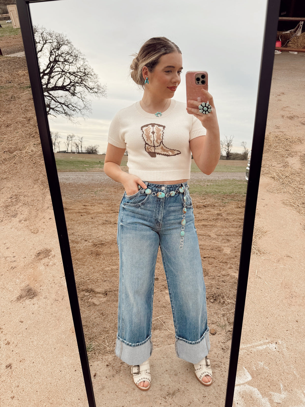 Women's cowgirl boot top from Western Vogue Boutique, stylish Western-inspired top with Western boot design, perfect for casual wear.