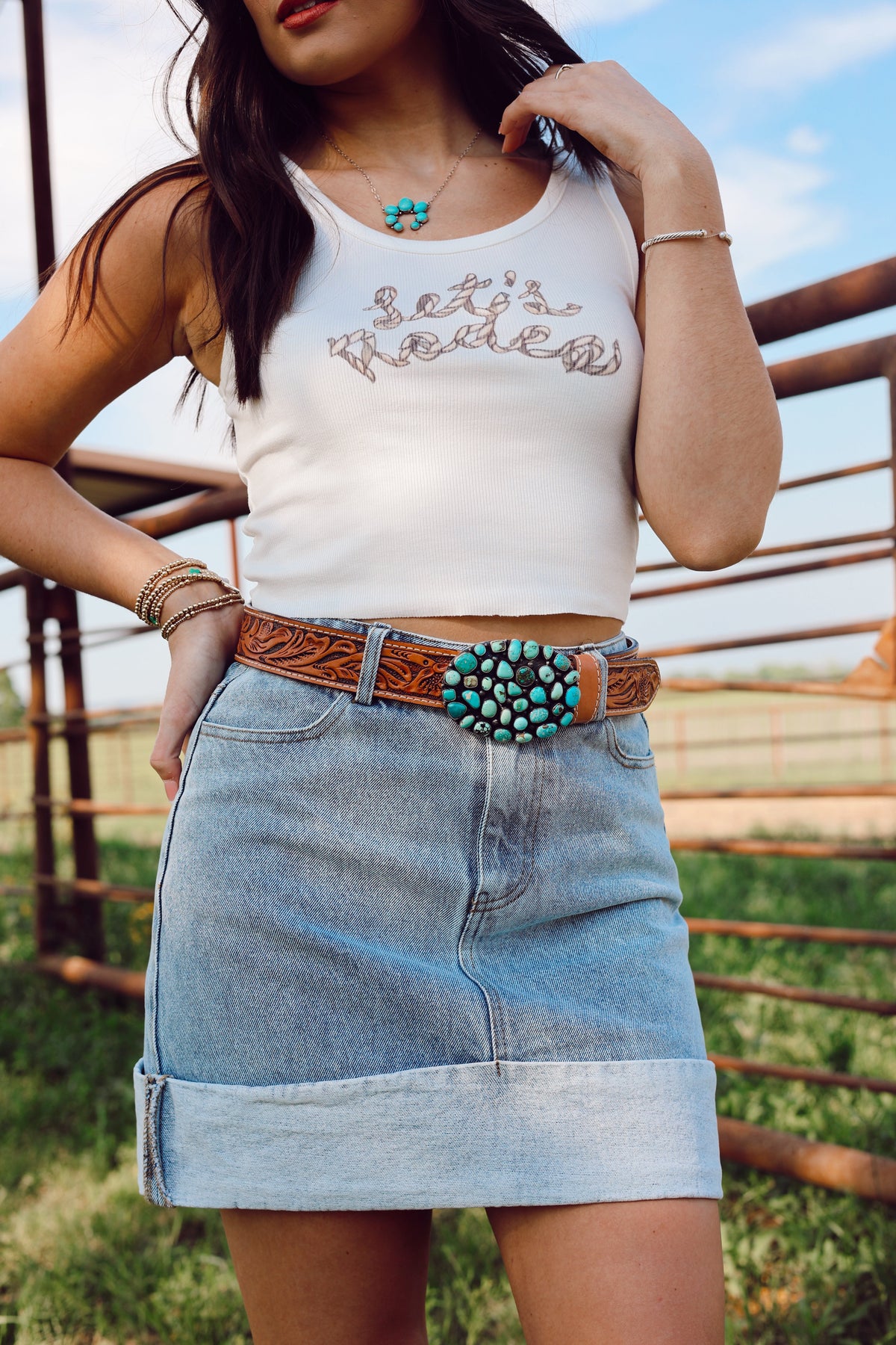 Western Vogue Boutique Let's Rodeo Tank Top, casual sleeveless top in light fabric, displayed on a white background.