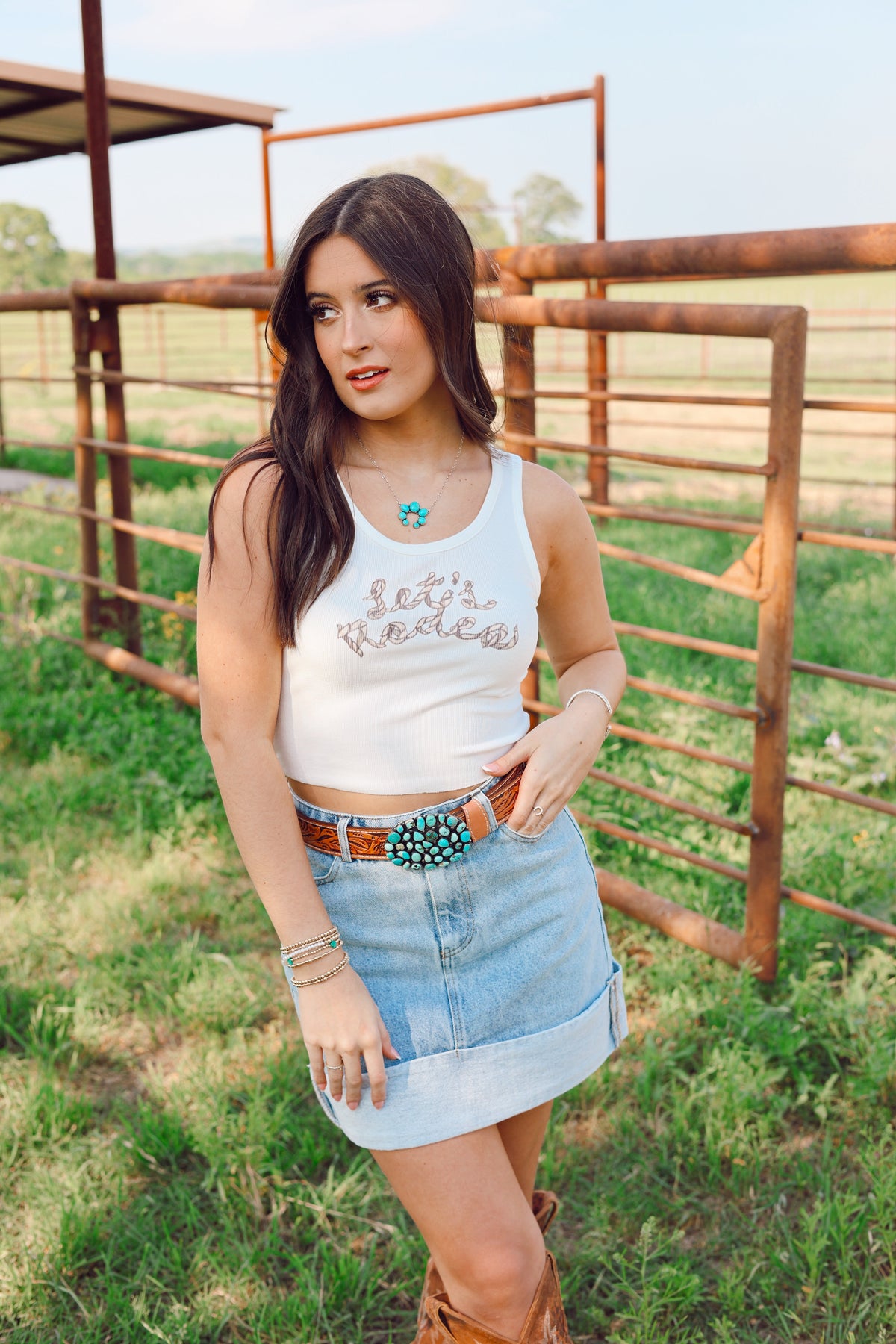 Western Vogue Boutique Let's Rodeo Tank Top, lightweight casual top in XS with western-inspired design and sleeveless style.