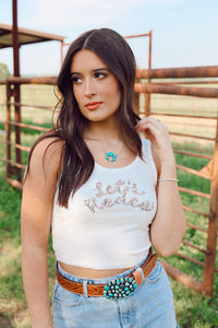 Western Vogue Boutique Let's Rodeo Tank Top, casual sleeveless top with western-inspired design, in XS size.