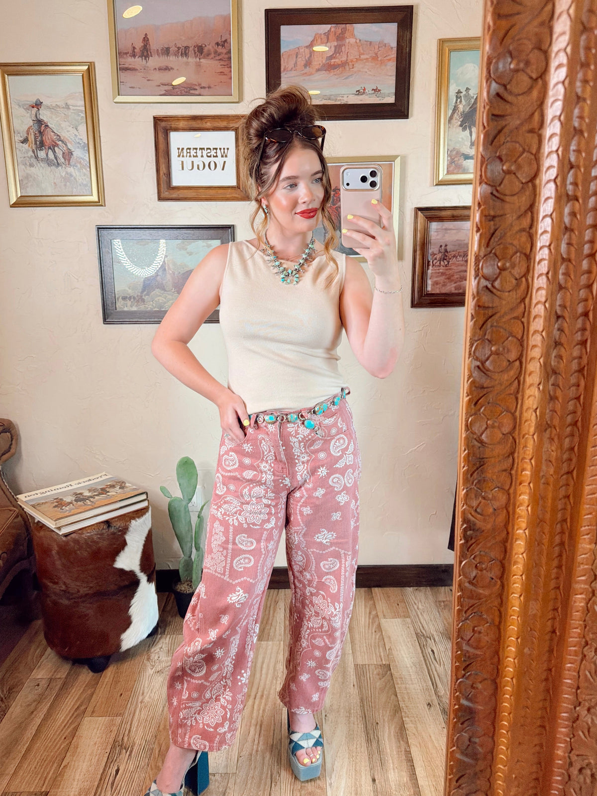 Cream women's Bedford top by Western Vogue Boutique, featuring a stylish and comfortable design with a relaxed fit.
