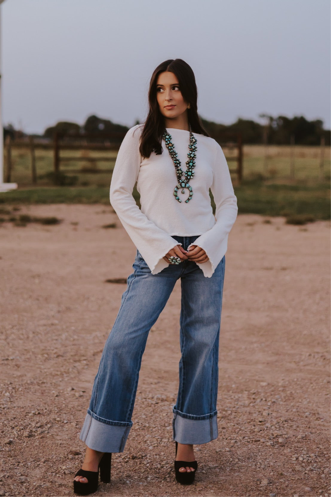 Western Vogue Boutique Bellaire Sweater, stylish tops with a cozy knit design, shown in a front view.