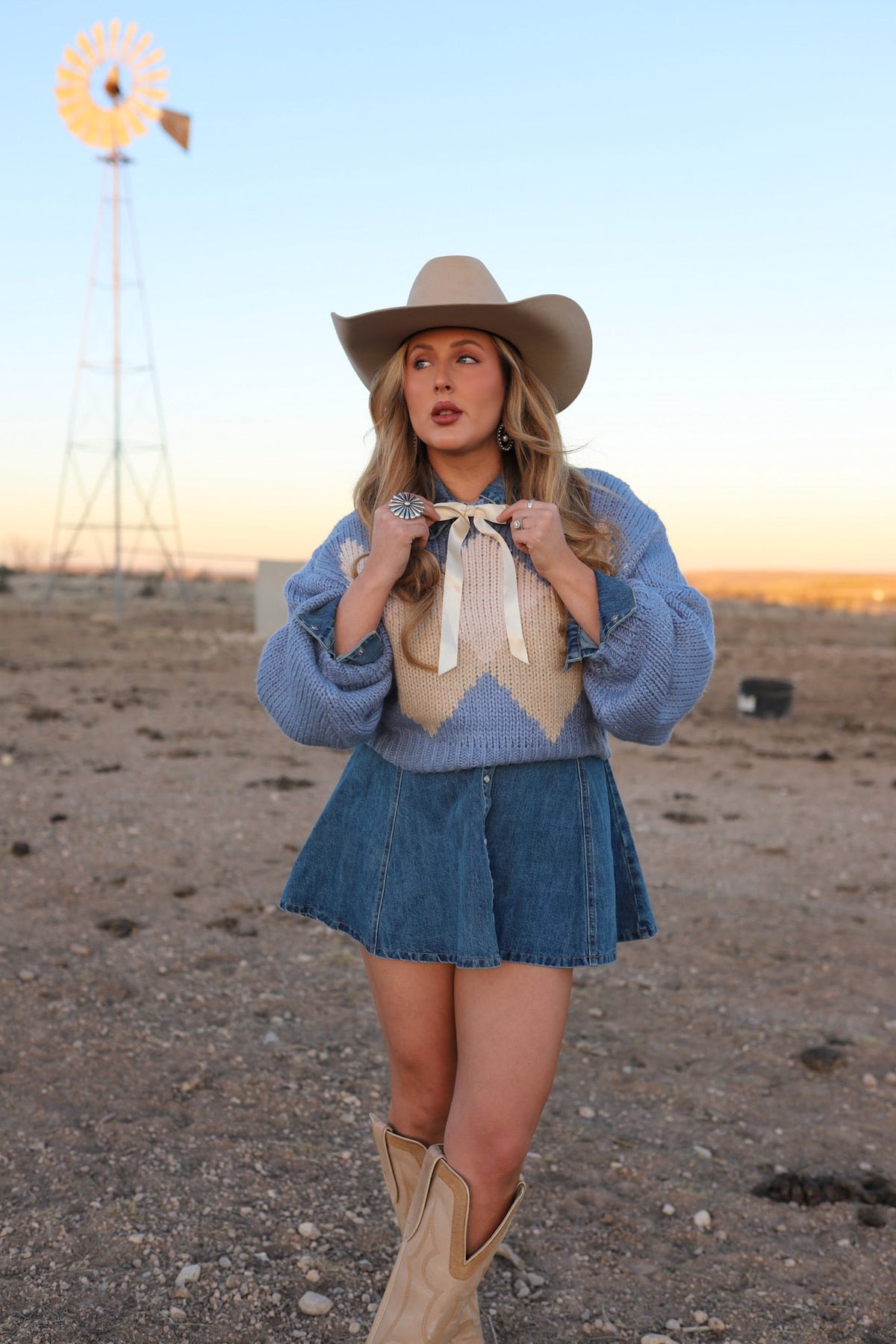 Light blue The Bristol Women's Sweater by Western Vogue Boutique, cozy knit top with a relaxed fit and crew neckline.