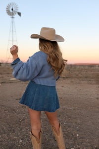 Light blue The Bristol Women's Sweater by Western Vogue Boutique, casual tops with a cozy, relaxed fit.
