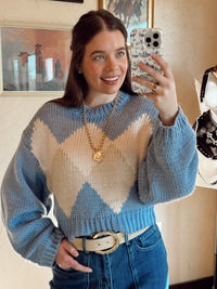 Light blue The Bristol Women's Sweater by Western Vogue Boutique, featuring a cozy knit top with a relaxed fit.