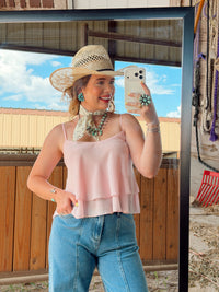 Western Vogue Boutique pink top, The Potter style, featuring a fitted design with short sleeves and stylish neckline.