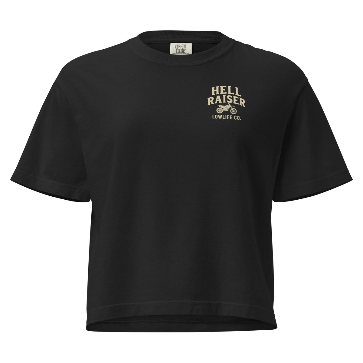 Black women's heavyweight boxy t-shirt featuring the Hell Raiser Crop design from Wild Cactus Boutique.