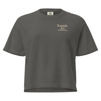 Women's heavyweight boxy crop top with dirtbike Lowlife graphic from Wild Cactus Boutique, shown in front view.