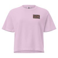 Wild Cactus Boutique Lowlife Co checkered crop top for women, heavyweight boxy T-shirt in orchid, front view.
