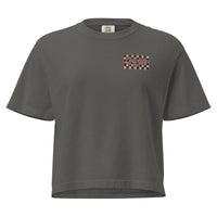 Women's lightweight checkered crop top from Wild Cactus Boutique featuring a boxy fit and front detail.