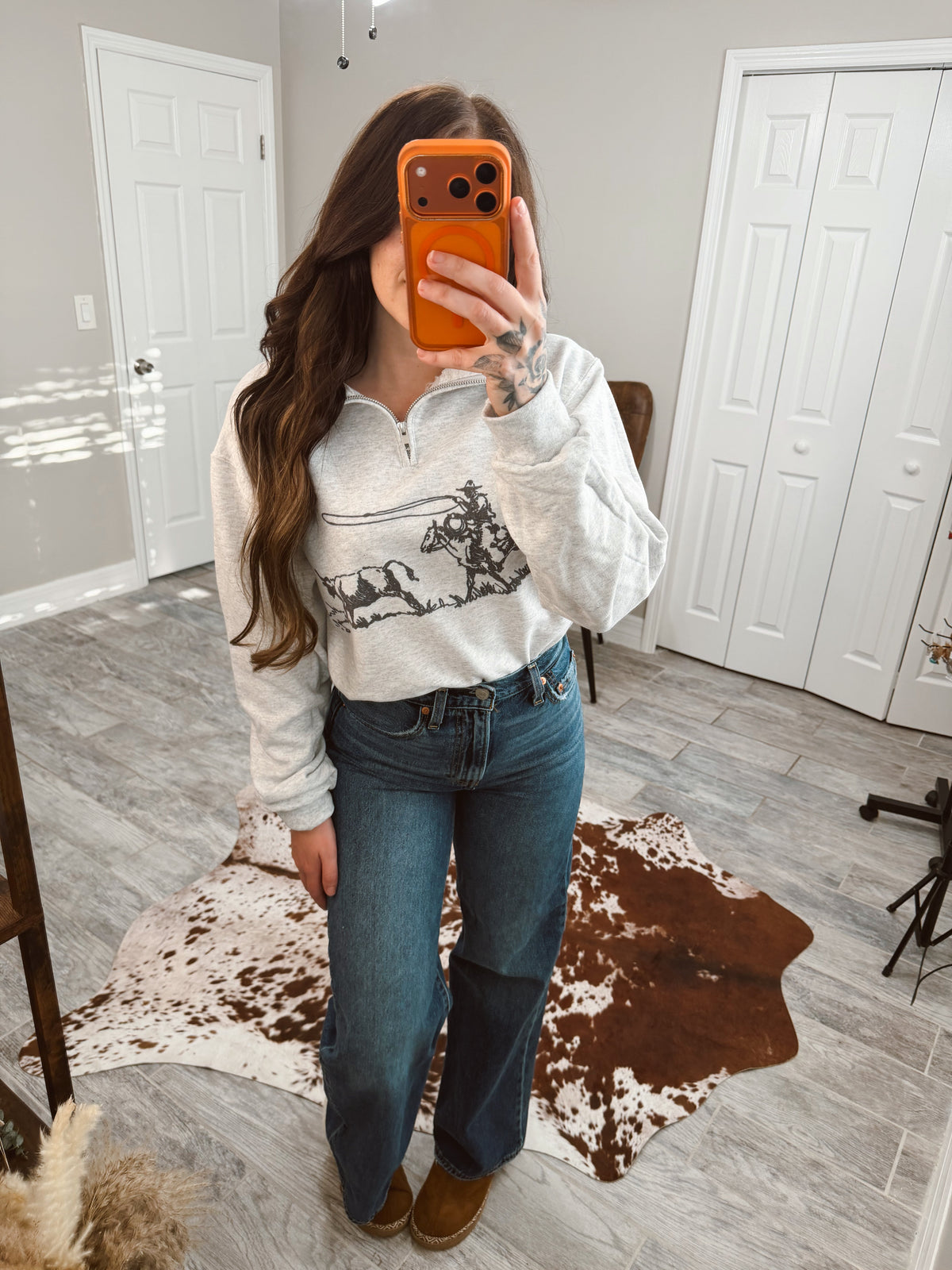 Women's Roper Quarter Greek Sweatshirt jacket by Wild Cactus Boutique, featuring a stylish Greek-inspired design and comfortable fit.