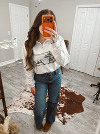 Women's Roper Quarter Greek Sweatshirt jacket by Wild Cactus Boutique, featuring a stylish Greek-inspired design and comfortable fit.