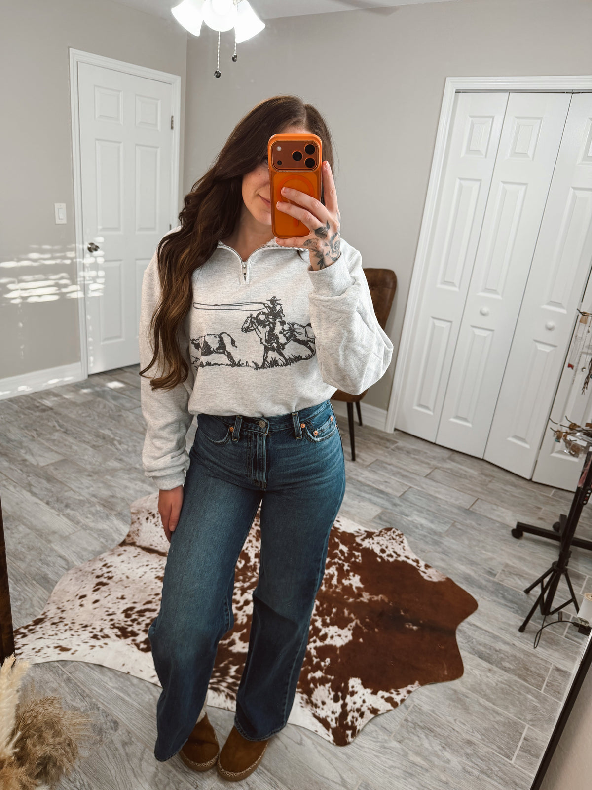 Women's Roper Quarter Greek Sweatshirt jacket by Wild Cactus Boutique, featuring a stylish Greek-inspired design and comfortable fit.