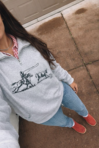 Women's Roper Quarter Greek Sweatshirt jacket by Wild Cactus Boutique, featuring a stylish Greek-inspired design and cozy fabric.