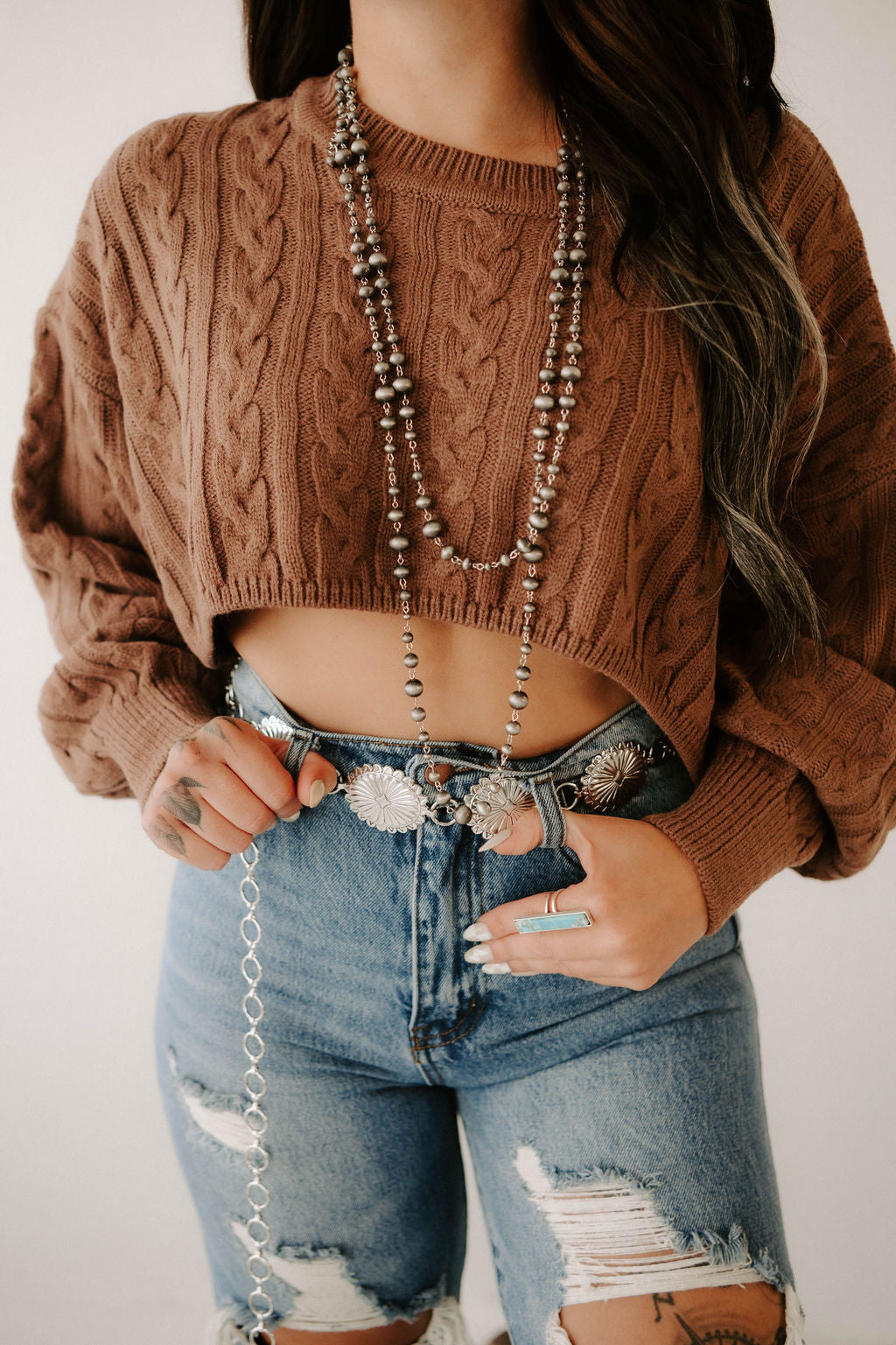 Wild Cactus Boutique Kimber's Fall Boho Crop Sweater jacket featuring a cozy, stylish fall-inspired design with boho details.