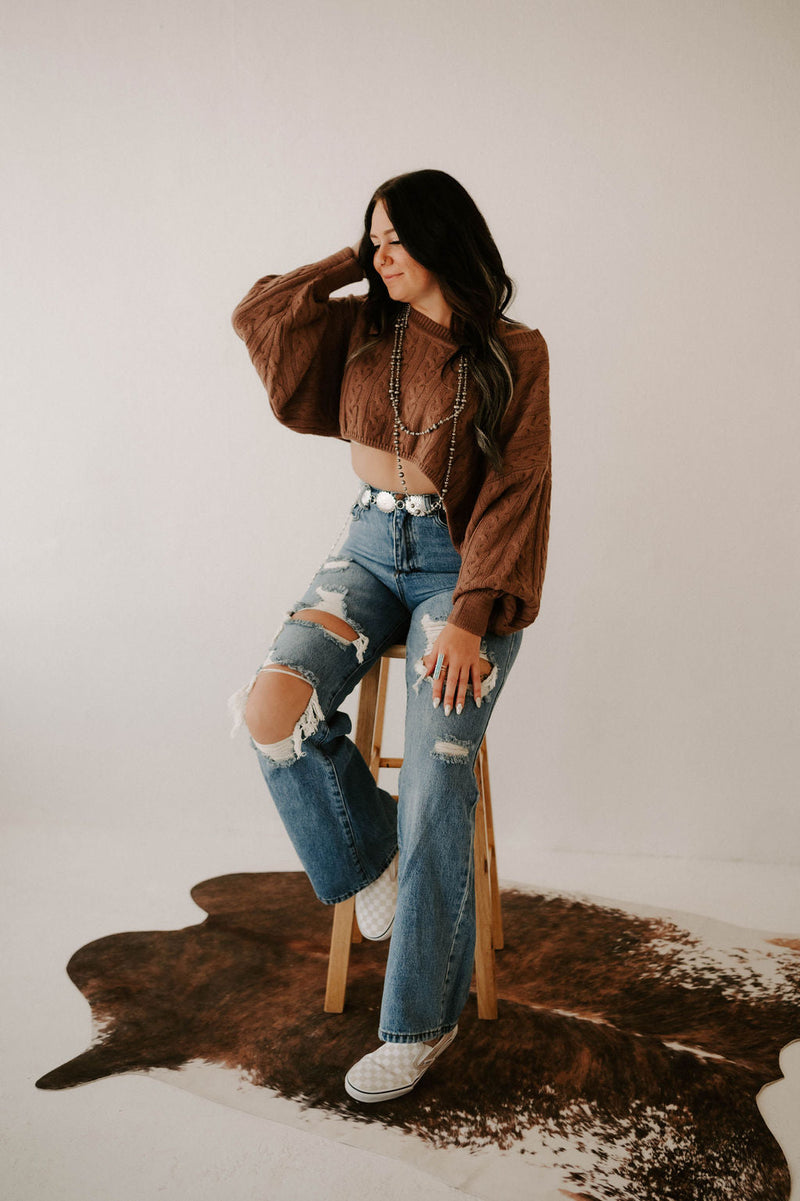 Wild Cactus Boutique Kimber's Fall Boho Crop Sweater jacket with a cozy, stylish design perfect for autumn weather.