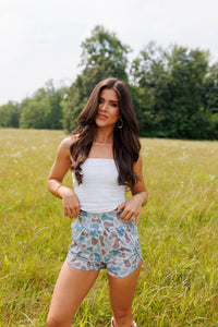 Fighter Women's Camo Shorts in XS by Wild Cactus Boutique, khaki and green camouflage pattern, casual athletic style.
