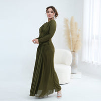 Woven Cross-Strap Bodice Mesh Maxi Dress(MS454)