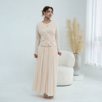 Woven Cross-Strap Bodice Mesh Maxi Dress(MS454)