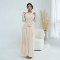 Woven Cross-Strap Bodice Mesh Maxi Dress(MS454)
