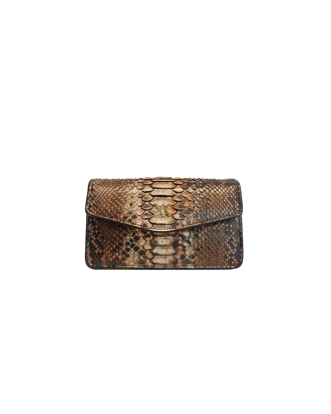 Brown Frapuccino leather clutch bag by Ximena Kavalekas with sleek design and top zipper closure.