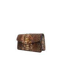 Ximena Kavalekas brown Frapuccino clutch bag with sleek design and magnetic closure, perfect for elegant occasions.