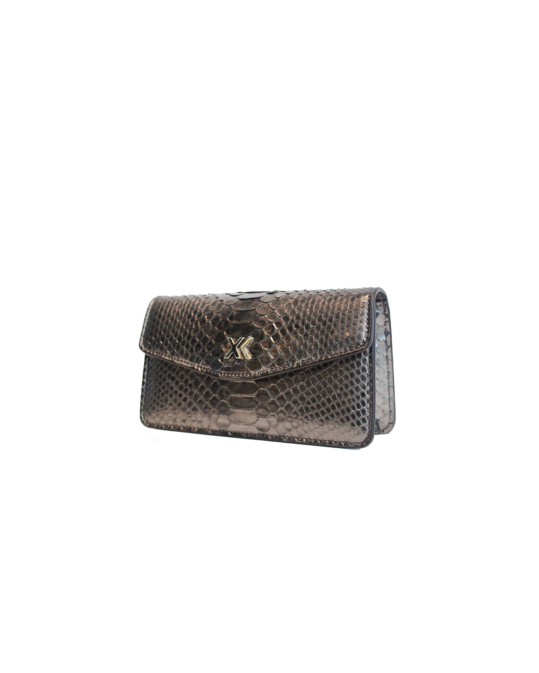Ximena Kavalekas The Met Clutch in gunmetal with sleek metallic finish, compact design, and modern style.