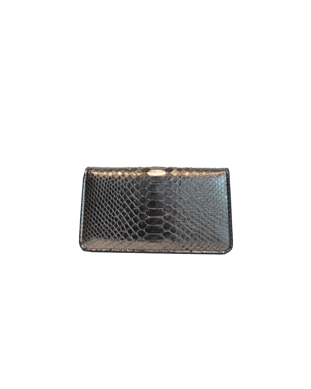 Ximena Kavalekas The Met clutch in gunmetal with sleek metal design and compact style, perfect for evening accessories.