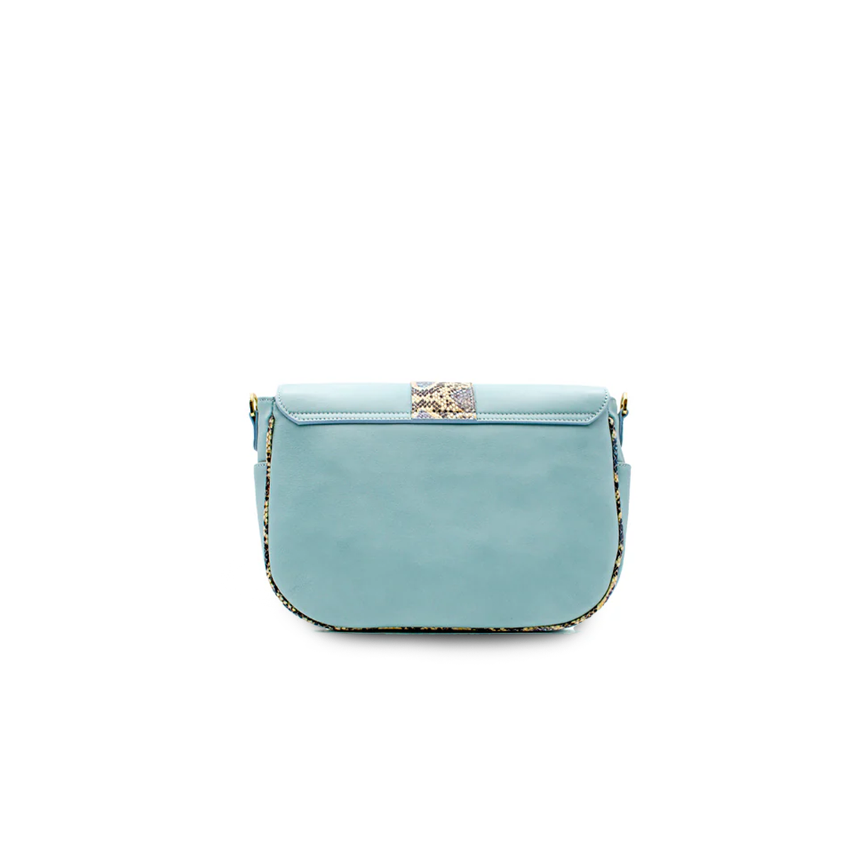 Ximena Kavalekas Kara blue leather crossbody bag with adjustable strap and sleek design.