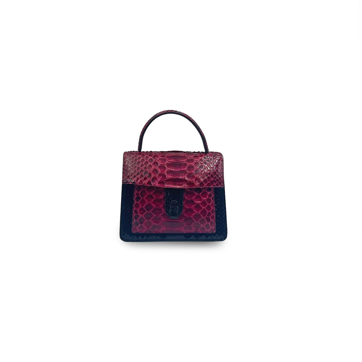 Ximena Kavalekas Emma handbag in wine and black leather, front view showing stylish design and elegant handles.