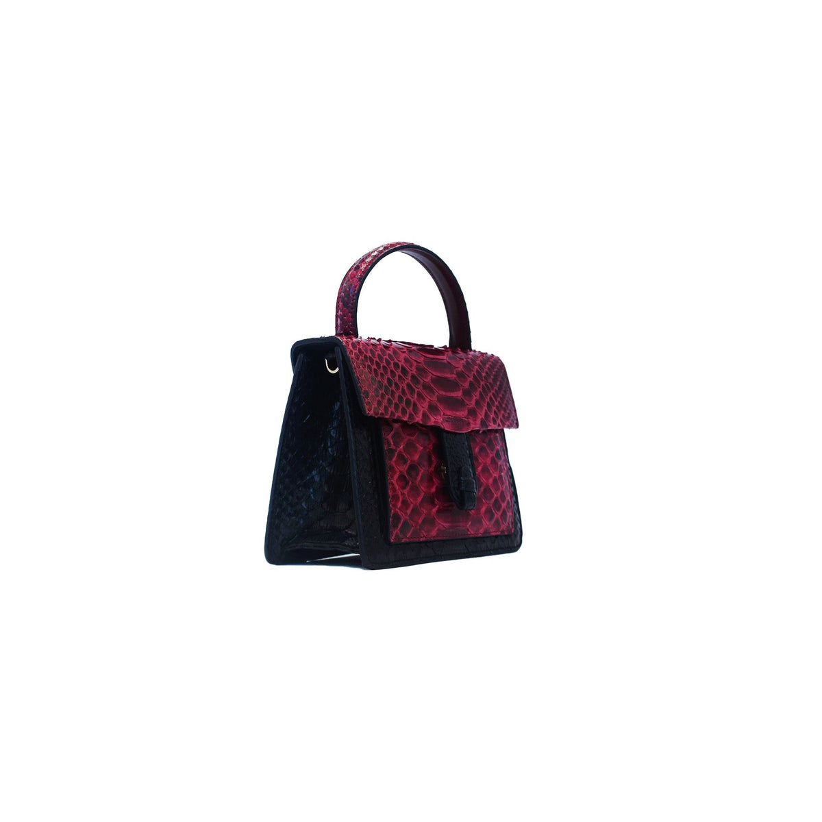 Ximena Kavalekas Emma handbag in wine and black leather, showing a side view with stylish design and elegant details.
