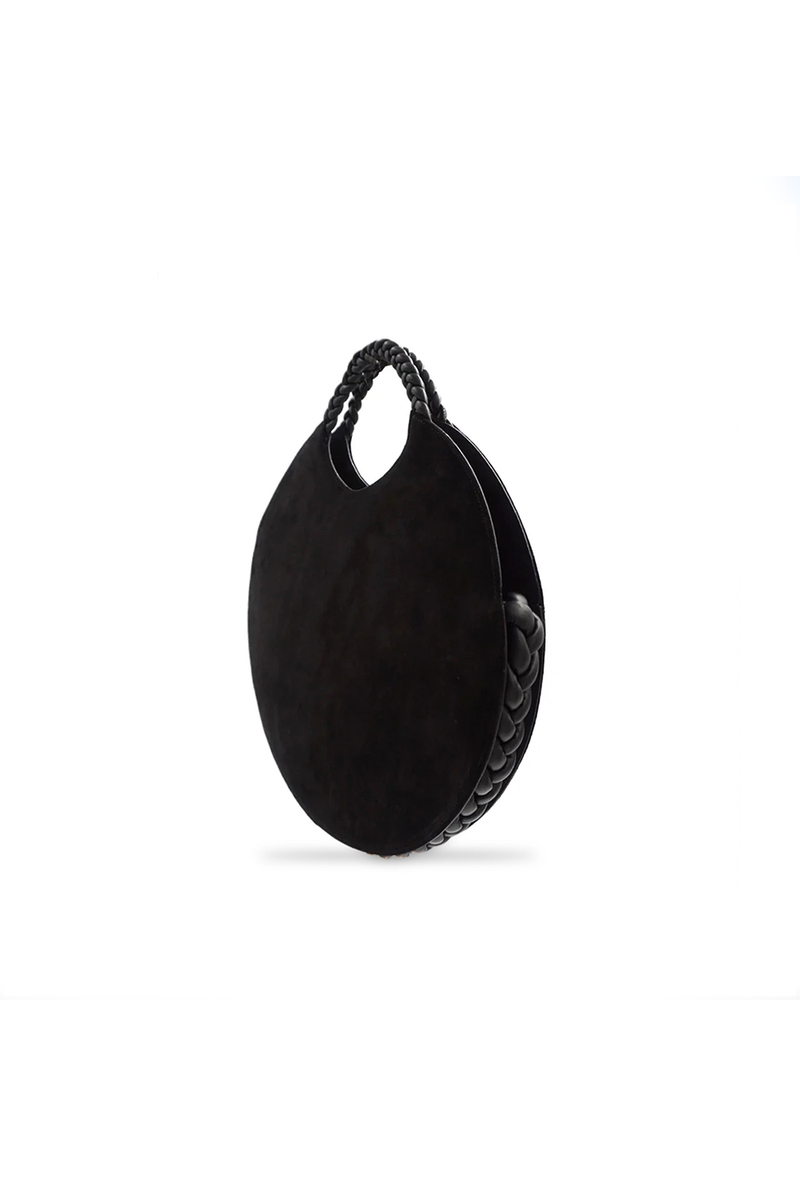 Black suede and nappa leather Luna tote bag by Ximena Kavalekas with sleek design and structured handles.